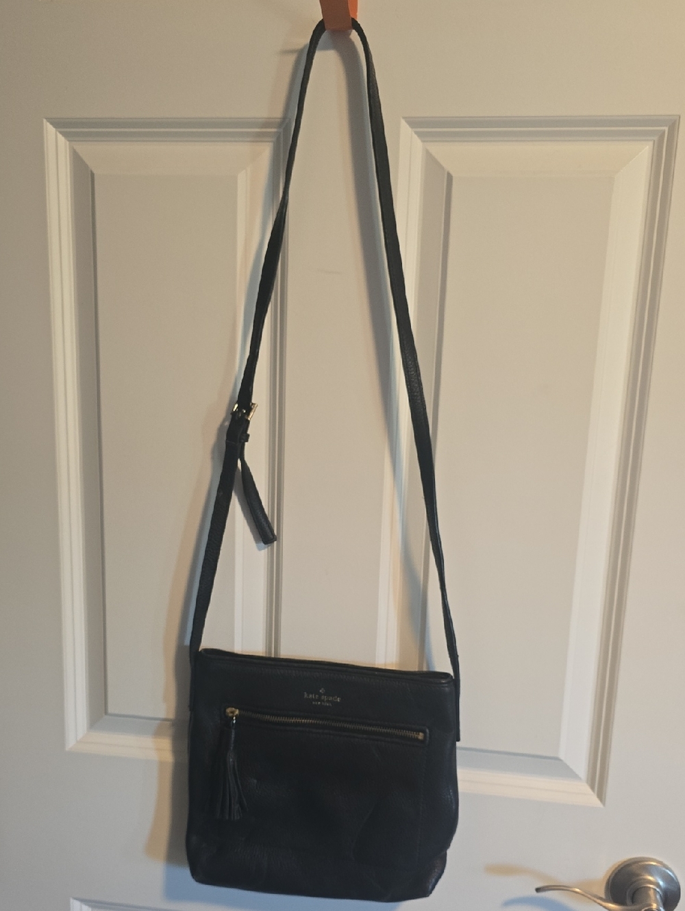 kate spade Black Leather Shoulder Crossbody Bag with Tassel
